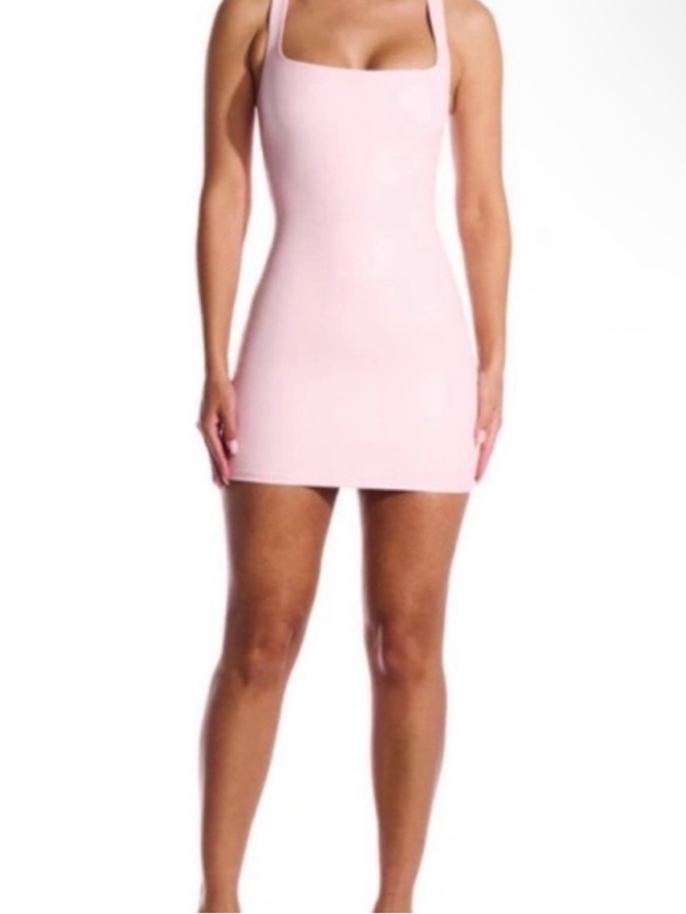 naked wardrobe Light Pink Leather Square Neck Bodycon Mini Dress